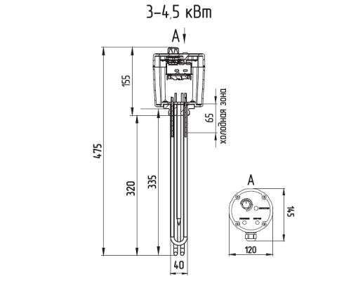 ТЭНБ ZOTA - 4,5 кВт 1 1/2" с термостатом