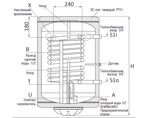 Водонагреватель комбинированного нагрева SUNSYSTEM MB-L NL2 80 V/S1 с ТЭНом 3кВт