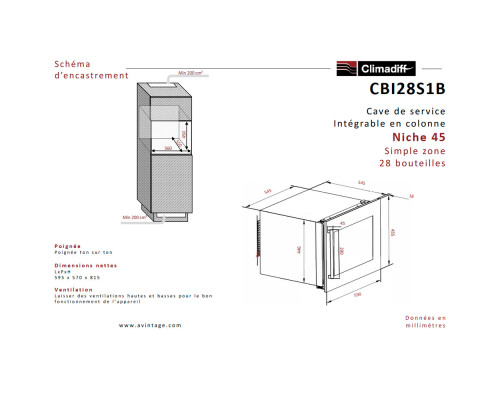 Винный шкаф (холодильник для вина)  Climadiff CBI28S1B