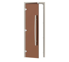 SAWO Дверь 7/19, прозрачная, левая, без порога, кедр, изогнутая ручка, 741-3SCD-L-1